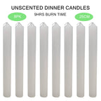8 x Dinner Candle Unscented White Candles Plain Long 25cm Wedding Church Home