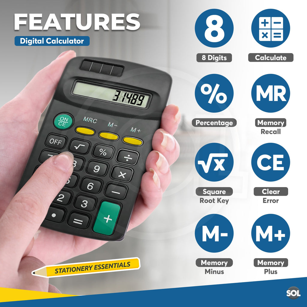 Mini Pocket Calculator | 8 Digit Display for Home, Office, School | 2 pack