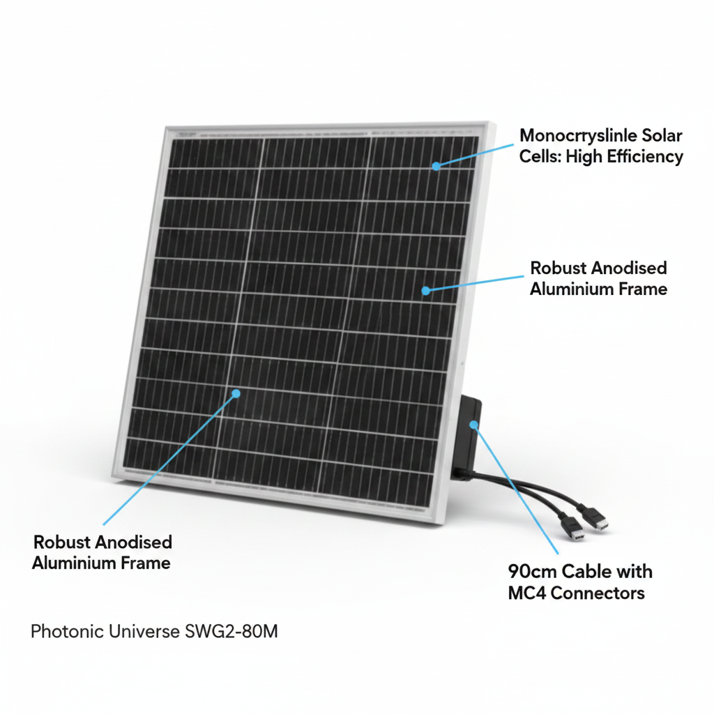 80W 12V monocrystalline solar panel with 90cm cable