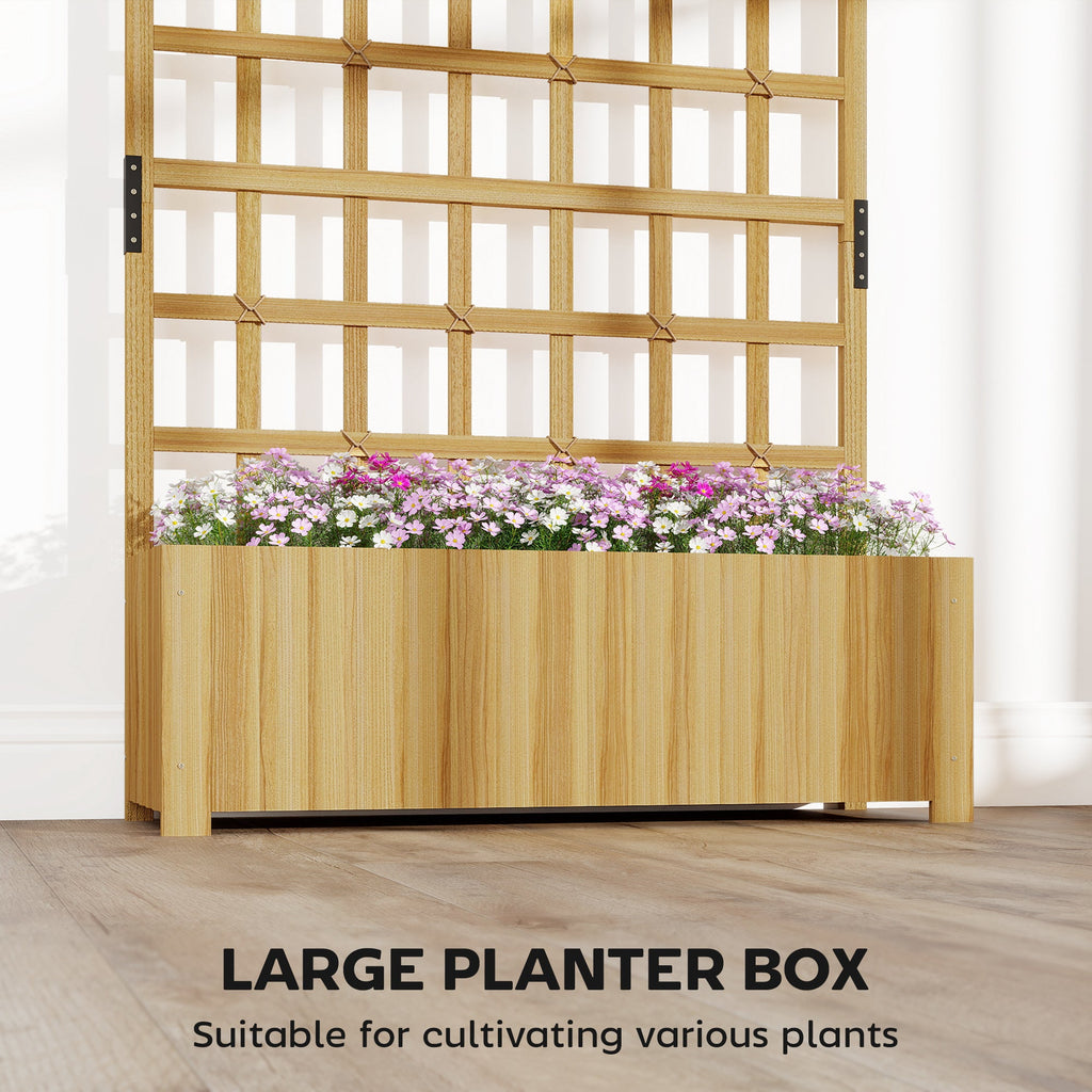 Wooden Raised Planter with Trellis, 90 x 30 x 180 cm