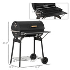 30" Portable Barrel Charcoal BBQ Grill with Storage Shelf for Garden Camping Picnic, Black