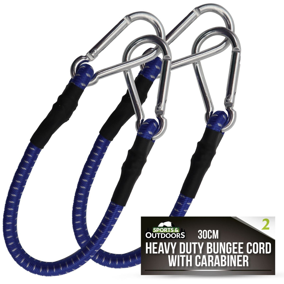 Bungee Cords 30cm with Carabiner | Outdoor & Garden | 2 Pack