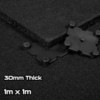 Black SBR Interlocking Rubber Gym Flooring with Connectors (1m x 1m) (30mm)