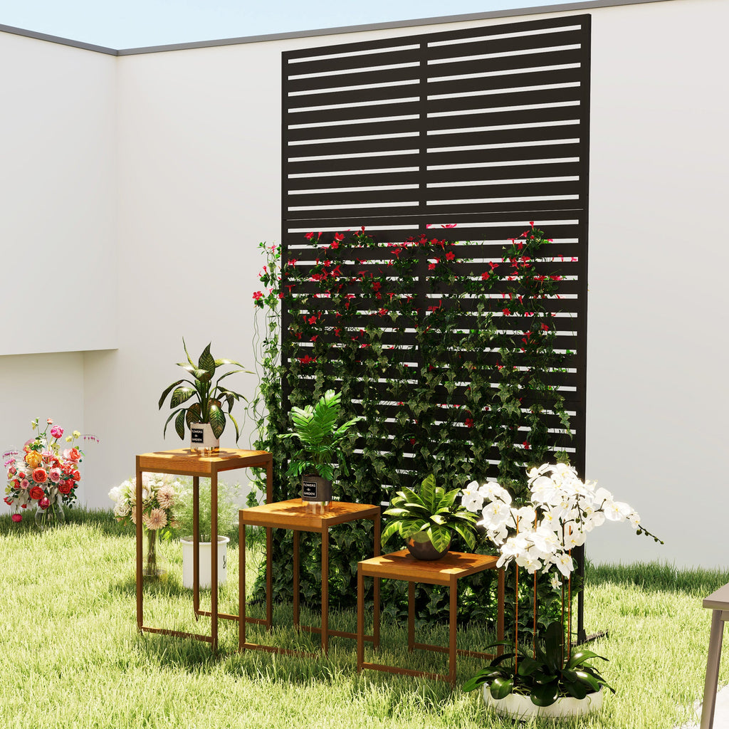 78"x 48" Metal Outdoor Privacy Screen with Stand for Climbing Plants, Black