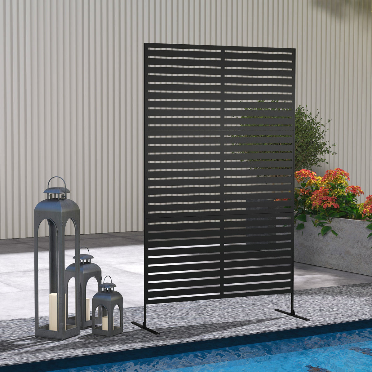 Freestanding Decorative Outdoor Metal Divider with Stand and Expansion Screws, Black