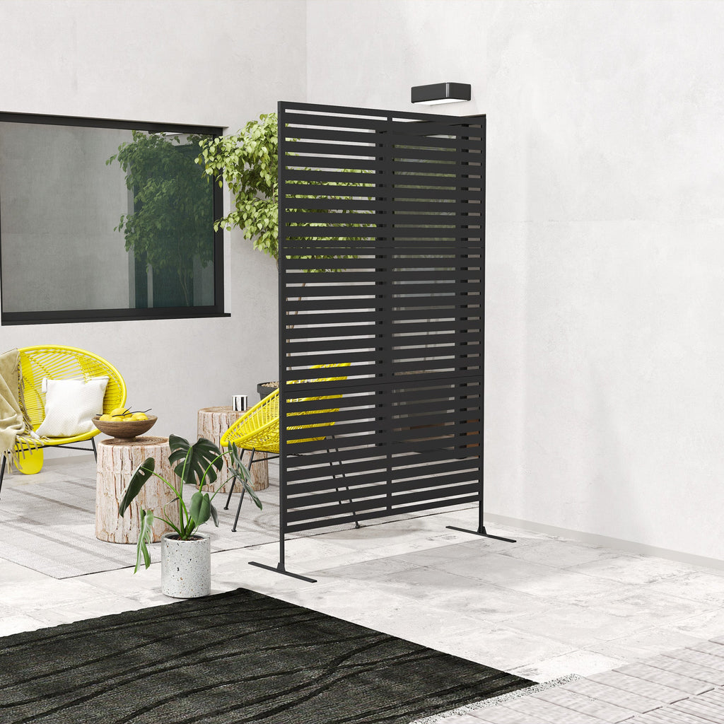 Freestanding Decorative Outdoor Metal Divider with Stand and Expansion Screws, Black