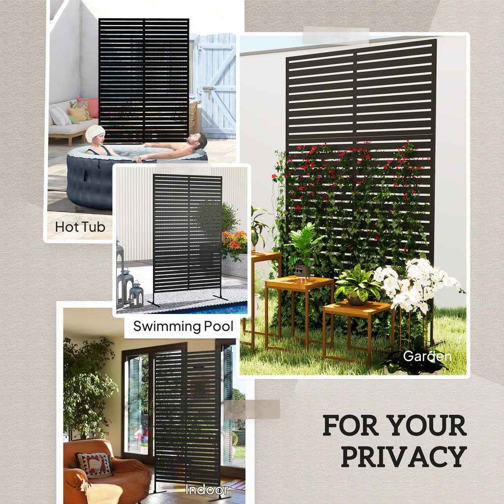 78"x 48" Metal Outdoor Privacy Screen with Stand for Climbing Plants, Black