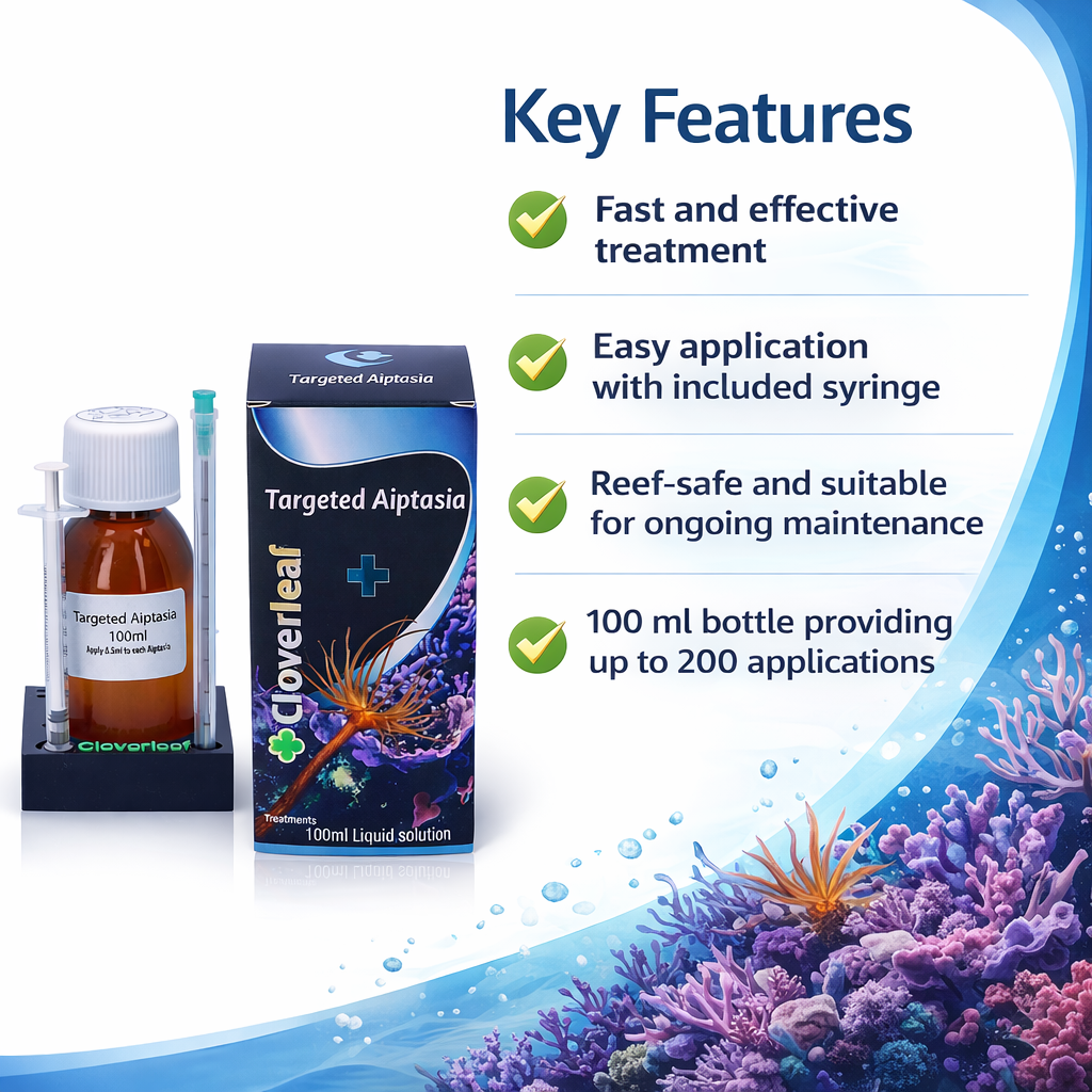 Cloverleaf Aiptasia Majano Remover 100ml Reef Safe Aquarium Treatment with Syringe