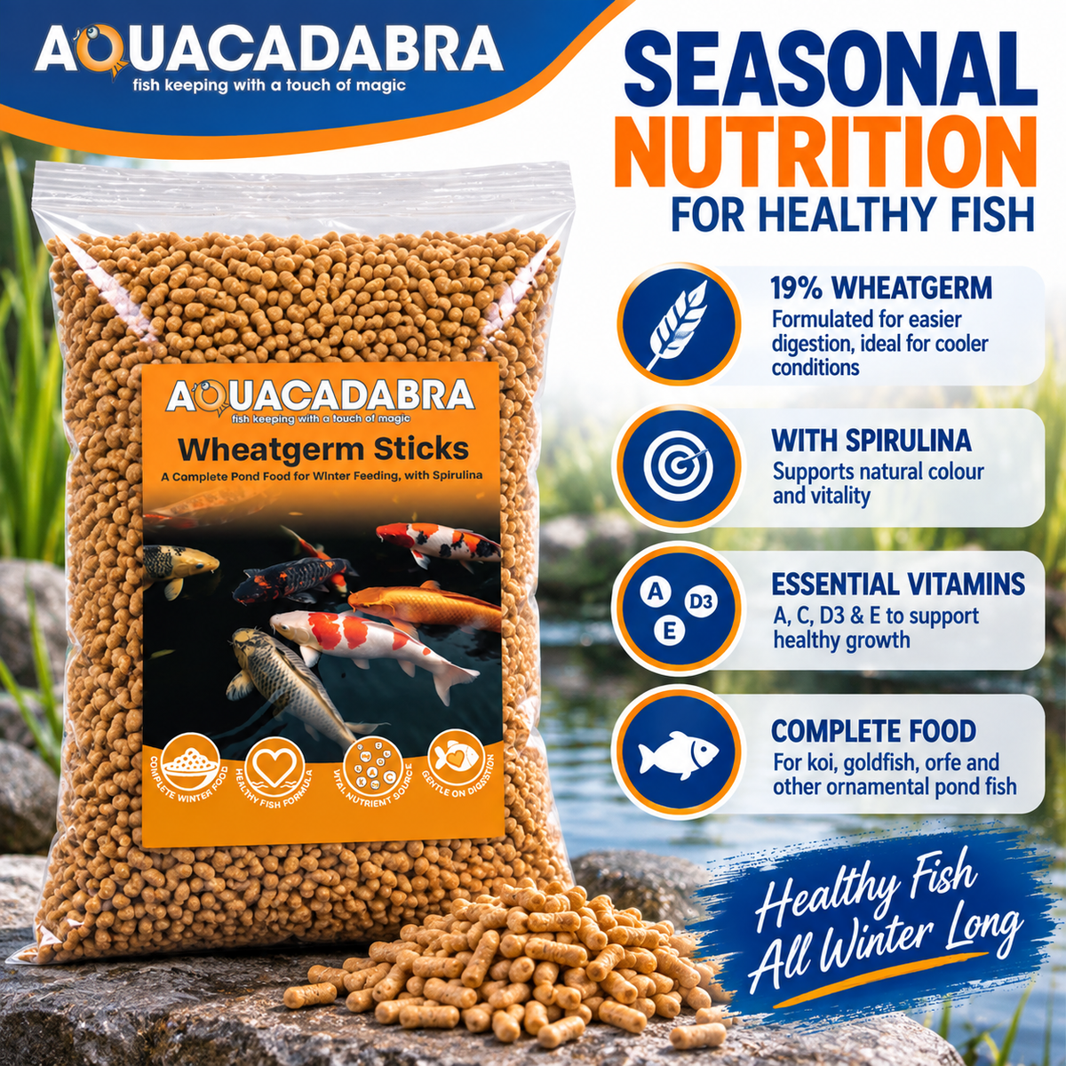 Aquacadabra Wheatgerm Sticks + SuperFish Pond Heater Winter Bundle