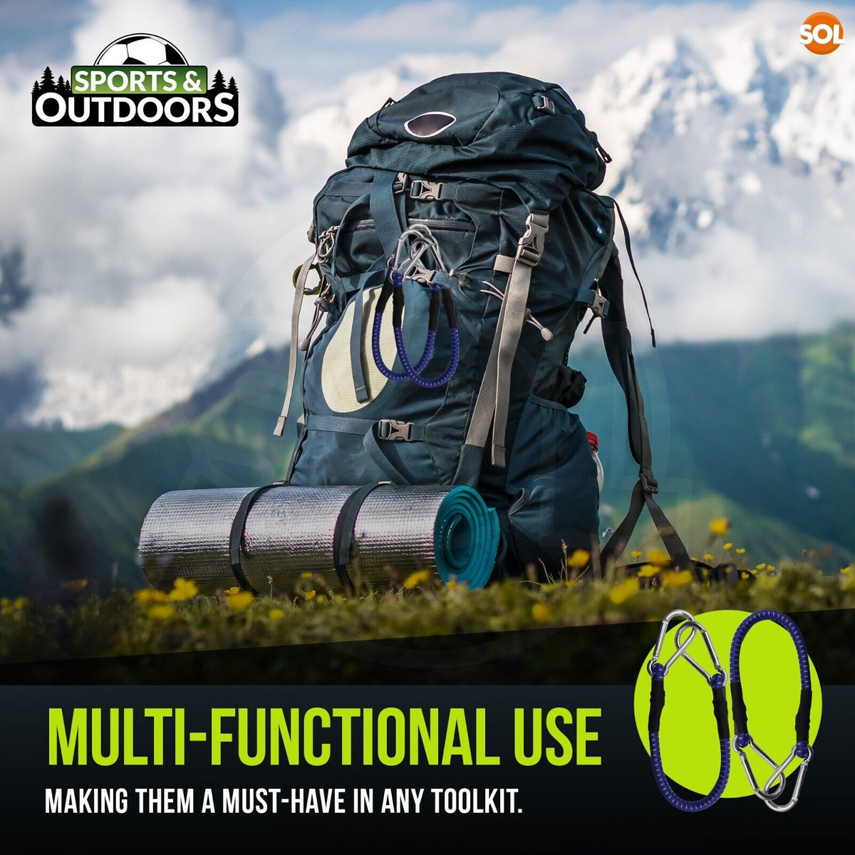 Bungee Cords 30cm with Carabiner | Outdoor & Garden | 2 Pack