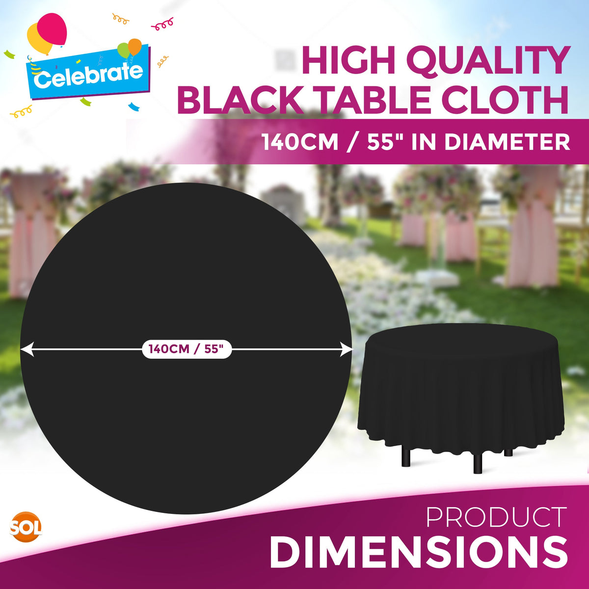 Black Round Table Cloth 140cm Disposable | Halloween Party | 72 Pack