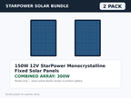 2 Pack 150W 12V StarPower Monocrystalline Fixed Solar Panels – 300W Bundle