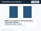 2 Pack 200W 12V StarPower Monocrystalline Fixed Solar Panels – 400W Bundle