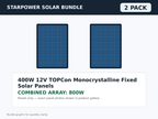 2 Pack 400W 12V TOPCon Monocrystalline Fixed Solar Panels – 800W Bundle