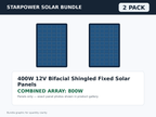 2 Pack 400W 12V Bifacial Shingled Fixed Solar Panels – 800W Bundle