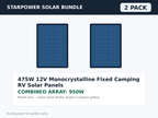 2 Pack 475W 12V Monocrystalline Fixed Camping RV Solar Panels – 950W Bundle
