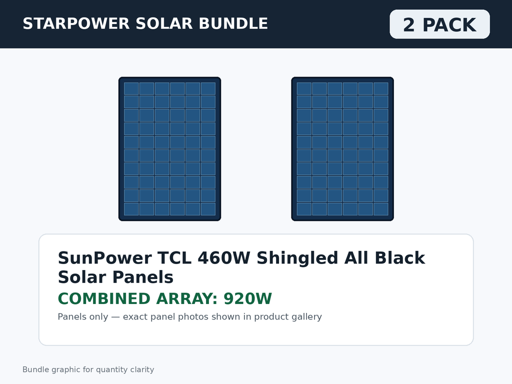 2 Pack SunPower TCL 460W Shingled All Black Solar Panels – 920W Bundle