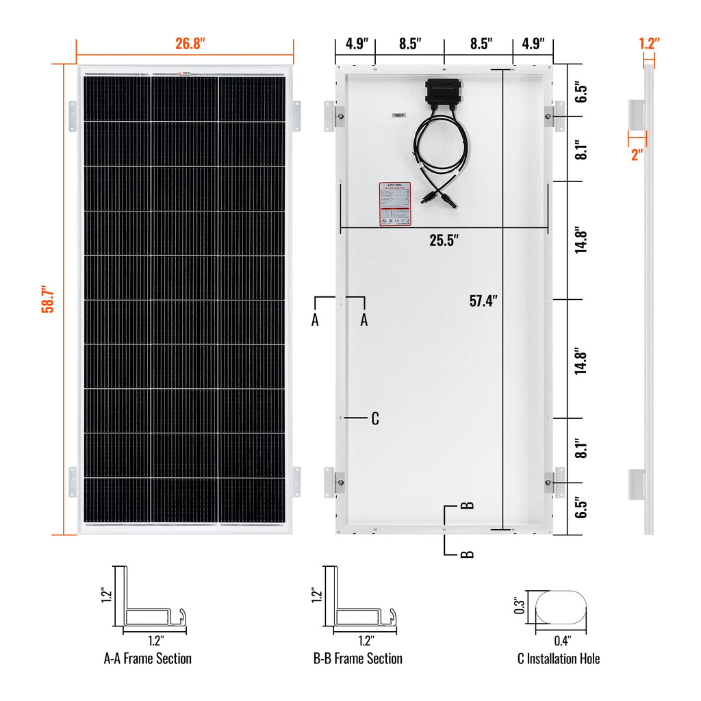 MEGA 200 WITH 2" BRACKETS | 12V 200W Solar Panel for RV, Boat, Cabins | 24.8% Efficiency, 25-Year Warranty | UL Certified | Pallet Orders Only (26/39 PCS)