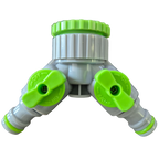 2-Way Tap Connector With Valves 1" or 3/4" BSP Female, Green/Gray