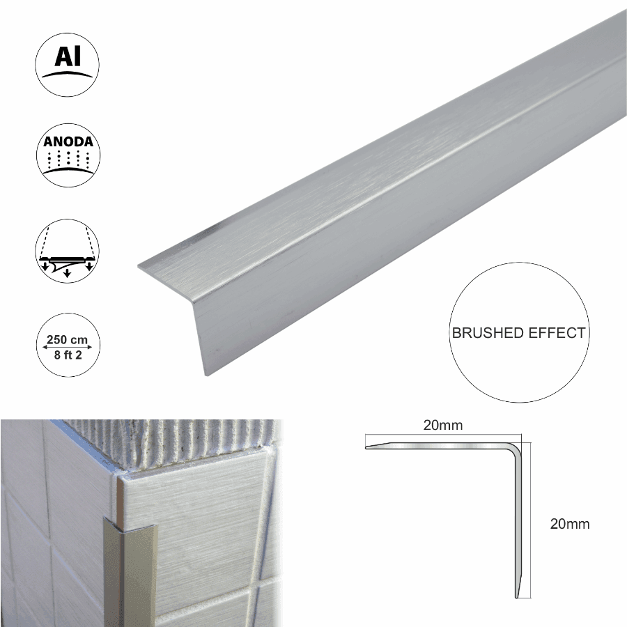 Aluminium Retro-Fit Tile Trim Angle Edge Protector Cladding Corner Trim 20x20mm - Cayrus World of Finishing