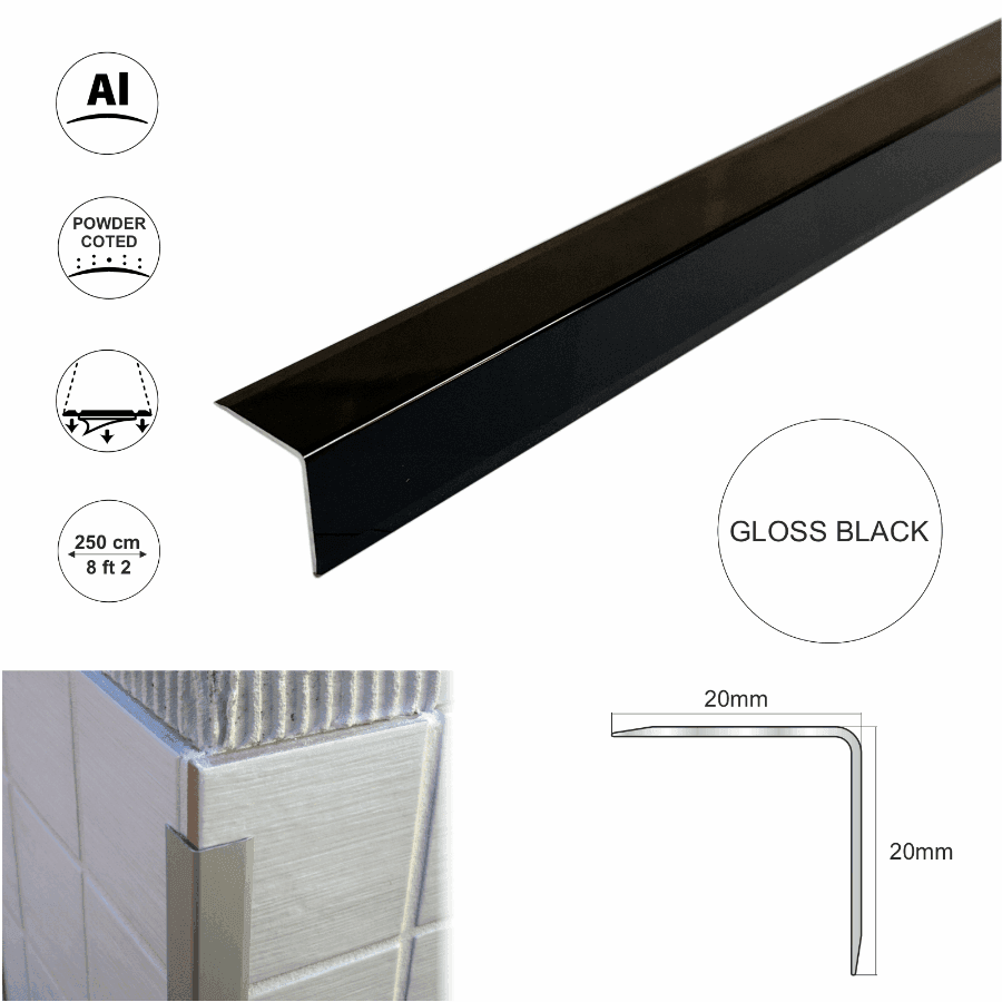Aluminium Retro-Fit Tile Trim Angle Edge Protector Cladding Corner Trim 20x20mm - Cayrus World of Finishing