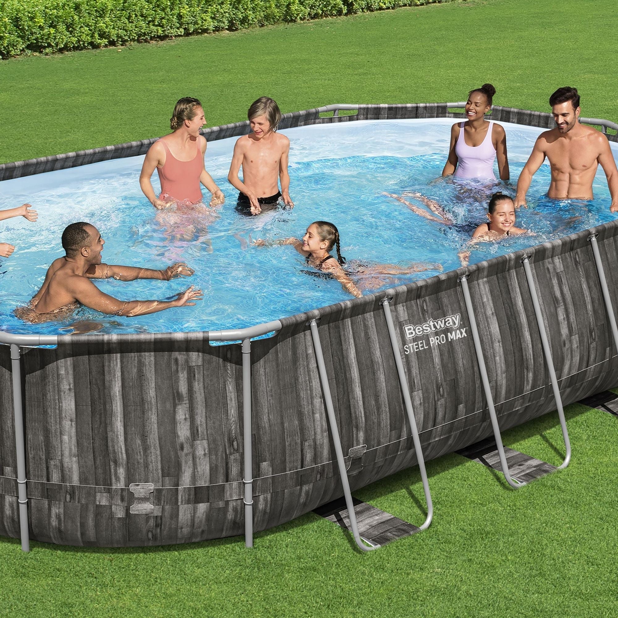 20ft x 48in Wood Print Oval Steel Pro Max Above Ground Pool Set