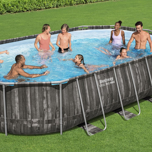 20ft x 48in Wood Print Oval Steel Pro Max Above Ground Pool Set