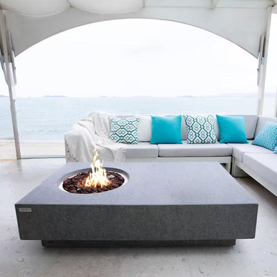 Metropolis 56-Inch Rectangular Concrete Propane Fire Table with Lava Rocks and Cover