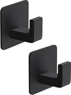 GWAAZXGZ Square Self Adhesive Towel Hooks - 2 Pack Matte Black Metal Hooks - color: Black, size: 2 Pack