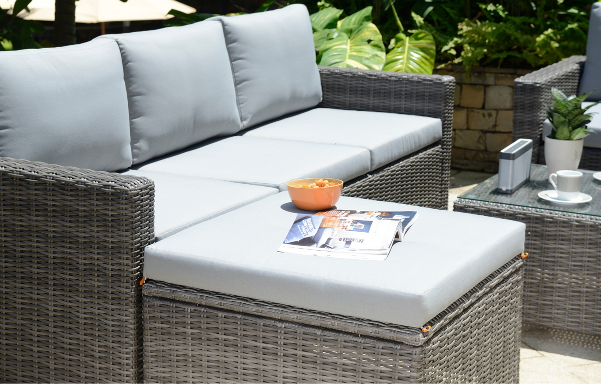 Marbella 5-Seater Garden Lounge Set with Ottoman Chaise | Grey Cushions