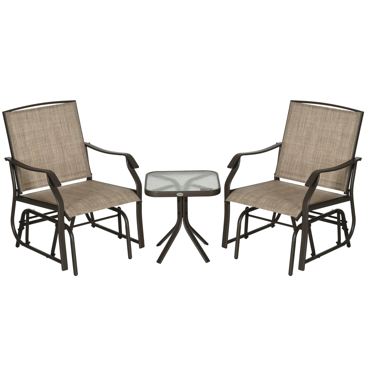 3 Piece Outdoor Glider Chair with Coffee Table Bistro Set, Mixed Brown
