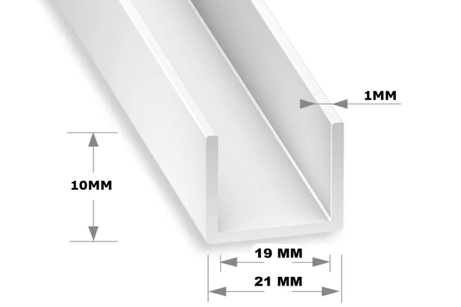 PVC U channel edge profile white finish 1 metre
