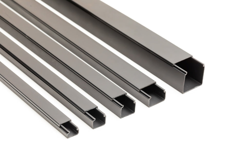 Mini Cable Trunking Black - 1m & 2m Length - PVC Srew Fix Wire Conduit Plastic Cover