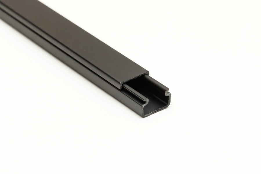 Mini Cable Trunking Black - 1m & 2m Length - PVC Srew Fix Wire Conduit Plastic Cover