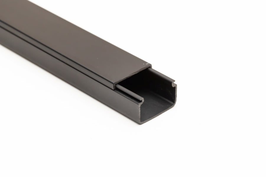 Mini Cable Trunking Black - 1m & 2m Length - PVC Srew Fix Wire Conduit Plastic Cover