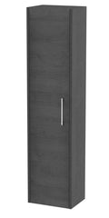 Hudson Reed Juno Wall Mounted Single Door Tall Unit, Bathroom Storage Cabinet with D-Shape Handle in Graphite Grey Woodgrain, 350mm