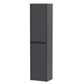 Nuie Havana Tall Wall Hung Unit 2-Door, Soft Close Handless Bathroom Storage Cabinet in Graphite Grey Woodgrain, 1433 x 350 x 255mm