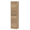 Nuie Havana Tall Wall Hung Unit 2-Door, Soft Close Handless Bathroom Storage Cabinet in Autumn Oak, 1433 x 350 x 255mm