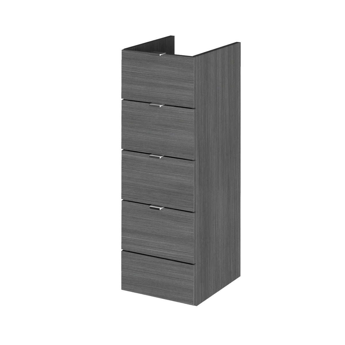 Hudson Reed Fusion Floor Standing 4 Soft Close Drawer Lined Vanity Unit, Compact Bathroom Storage Cabinet in Anthracite Woodgrain, 300mm