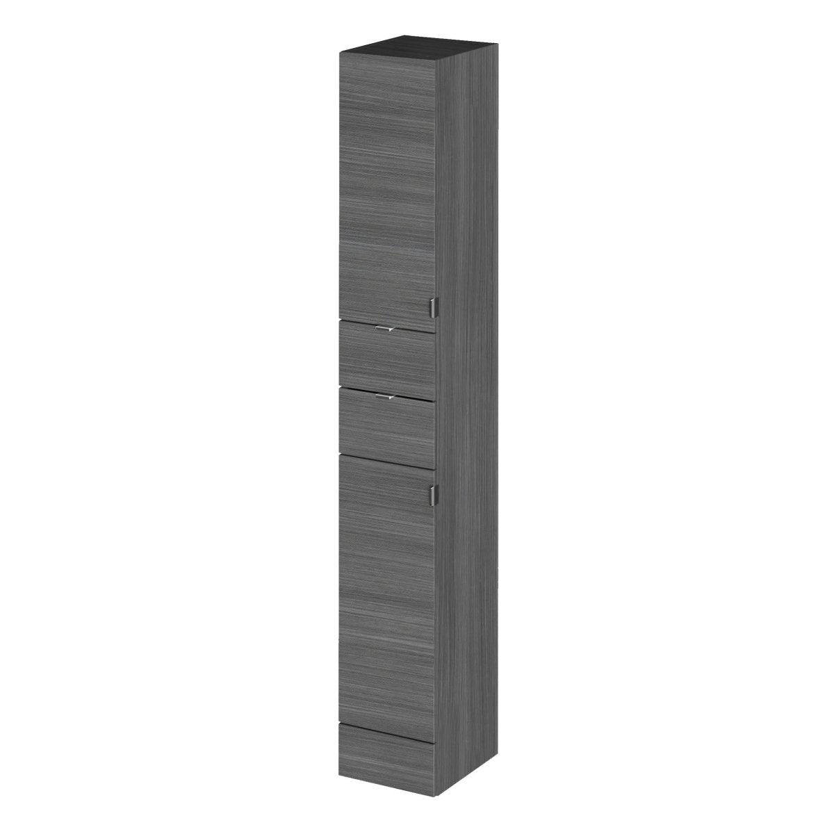 Hudson Reed Fusion Floor Standing Tall Unit 2 Door 2 Drawer, Contemporary Design Bathroom Storage Cabinet in Anthracite Woodgrain, 300mm