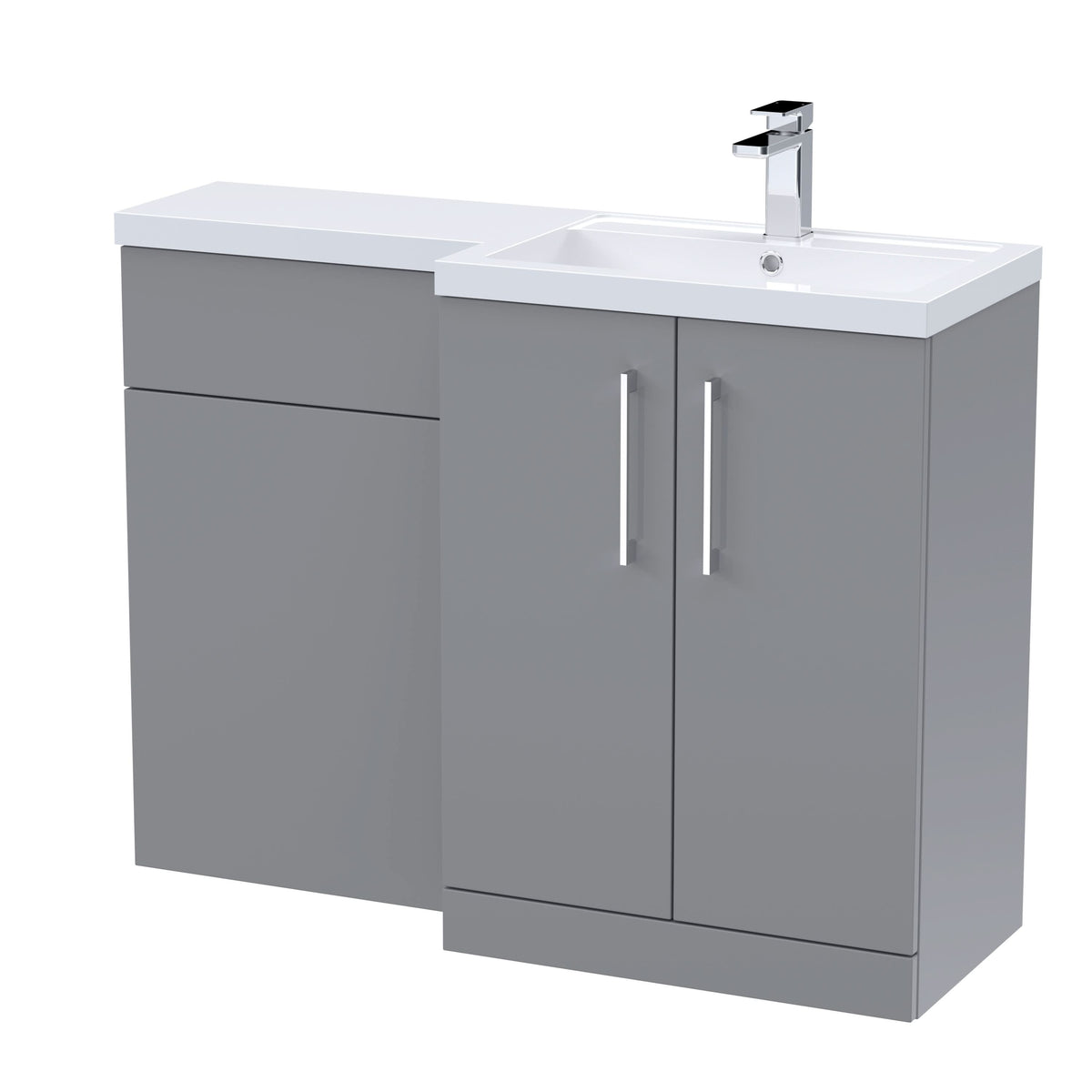 Nuie Arno Right Hand Combination, Polymarble Basin Pre-drilled with 1 Tap Hole, Bathroom Storage Unit in Satin Grey, 1100mm