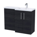Nuie 1100mm Right Hand Combination, Polymarble Basin Pre-drilled with 1 Tap Hole, Bathroom Storage Unit, Charcoal Black Woodgrain