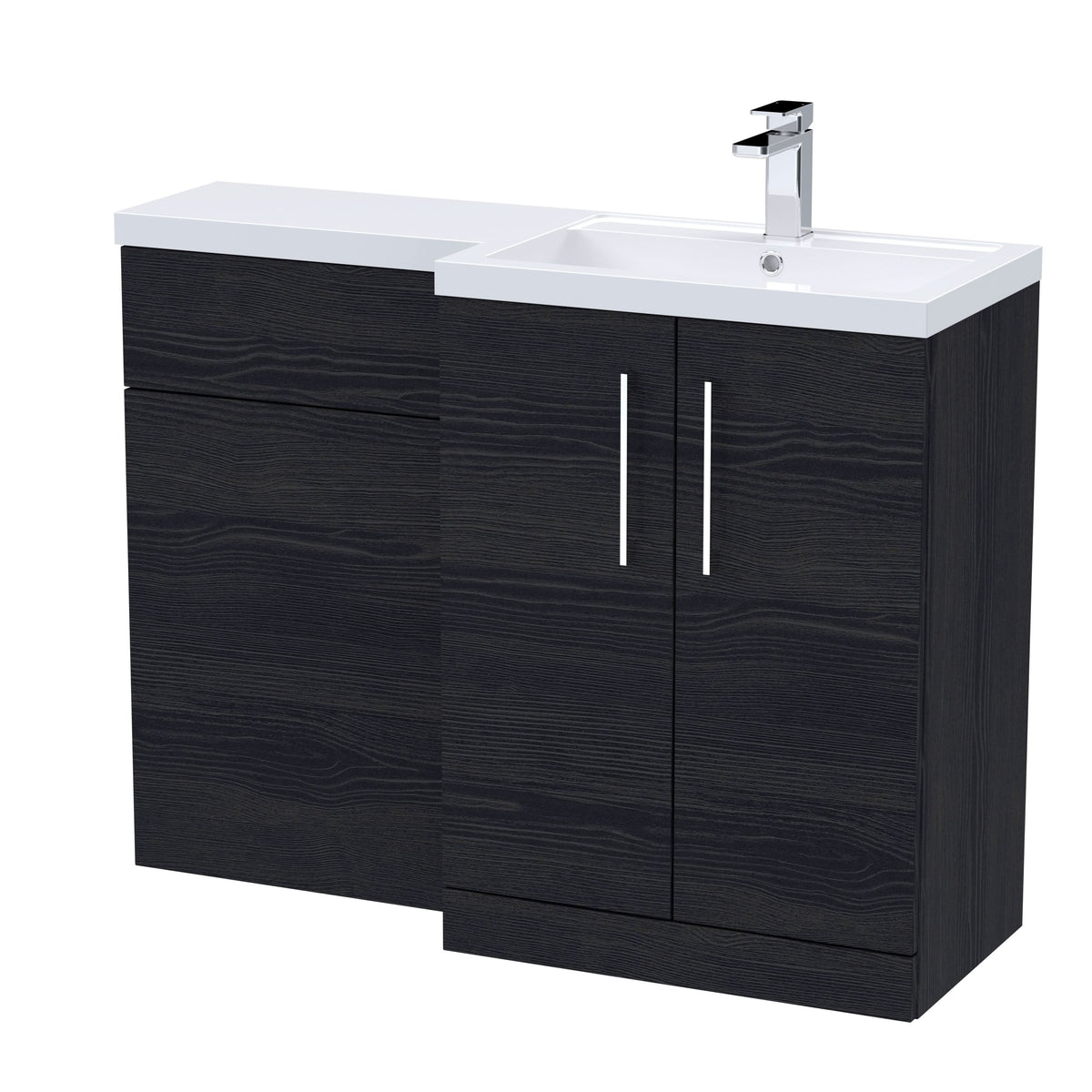 Nuie 1100mm Right Hand Combination, Polymarble Basin Pre-drilled with 1 Tap Hole, Bathroom Storage Unit, Charcoal Black Woodgrain