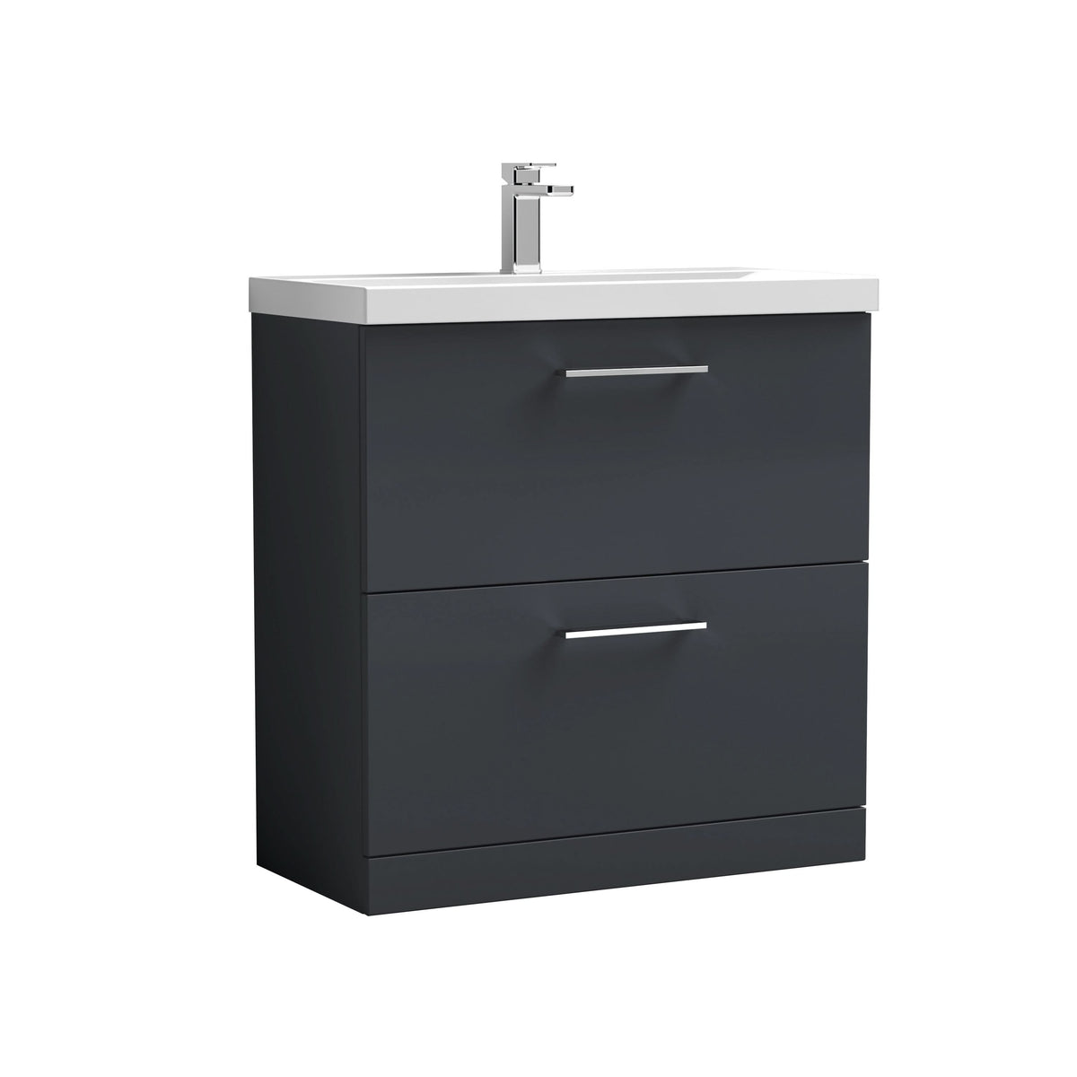 Nuie Arno Floor Standing 2 Drawer Vanity Unit & Mid-Edge Ceramic Basin, Sleek Sink Vanity Unit in Soft Black, 800mm