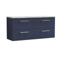 Nuie Arno Wall Hung 4-Drawer Vanity & Bellato Grey Laminate Worktop, Stylish Counter Top Vanity Unit in Midnight Blue, 1200mm