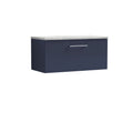 Nuie Arno Wall Hung 1-Drawer Vanity & Bellato Grey Laminate Worktop, Stylish Counter Top Vanity Unit in Midnight Blue, 800mm