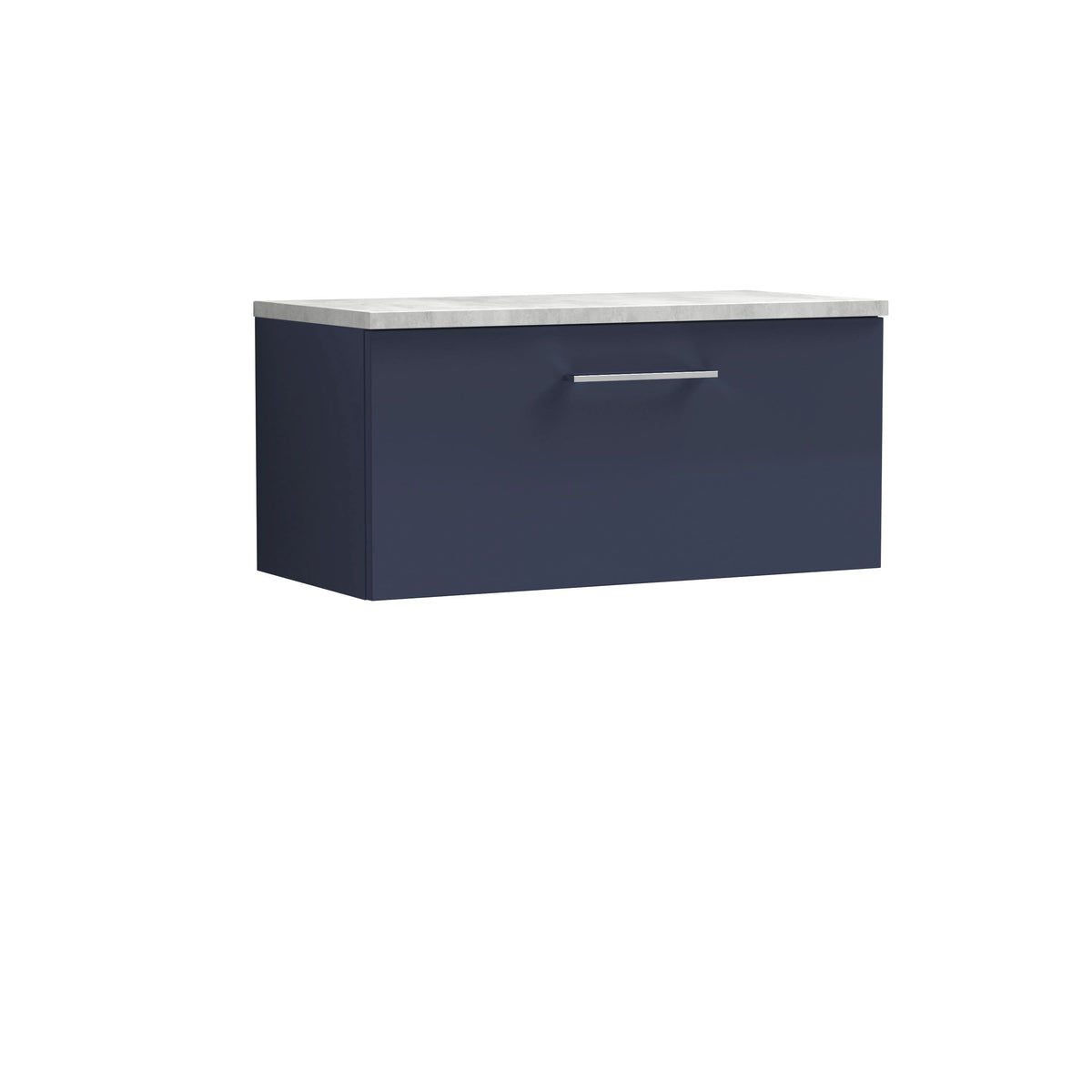 Nuie Arno Wall Hung 1-Drawer Vanity & Bellato Grey Laminate Worktop, Stylish Counter Top Vanity Unit in Midnight Blue, 800mm