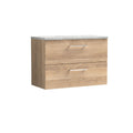 Nuie Arno Wall Hung 2-Drawer Vanity & Bellato Grey Laminate Worktop, Stylish Counter Top Vanity Unit in Bleached Oak, 800mm