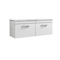 Nuie Arno Wall Hung Vanity Unit with 2 Soft-Close Drawers & Carrera Marble Laminate Top, Modern Counter Top Vanity Unit in Gloss White, 1200mm