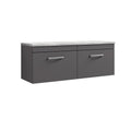 Nuie Athena Wall Hung 2-Drawer Vanity Unit with Laminate Worktop in Gloss Grey, Sleek Counter Top Vanity Unit in Gloss Grey, 1200mm